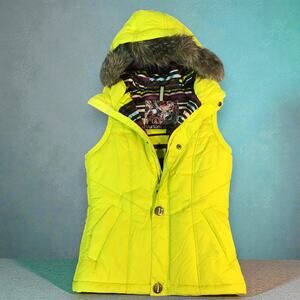 Burton Dryride Sly Puffy Vest Neon Yellow Women XS Snowboard Ski Hooded Gorpcore